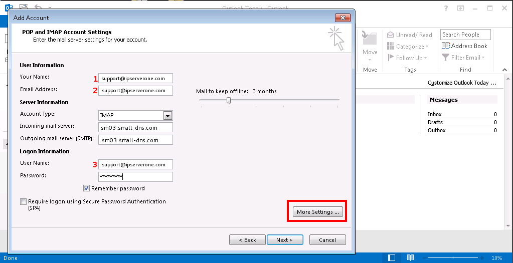 Email account details in Outlook