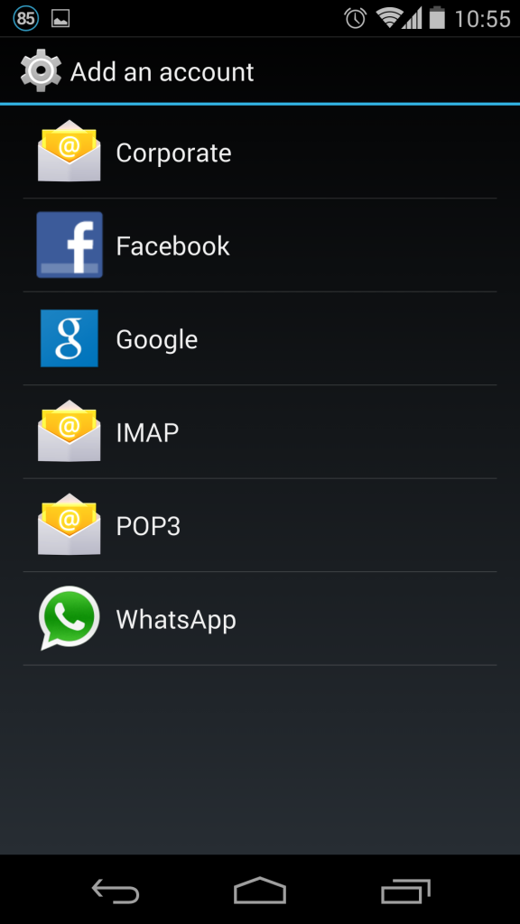 Screenshot of IMAP or POP3 Selection