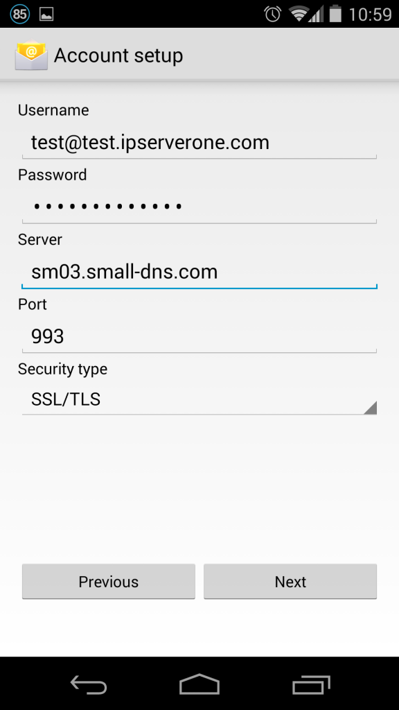 Screenshot of IMAP Settings