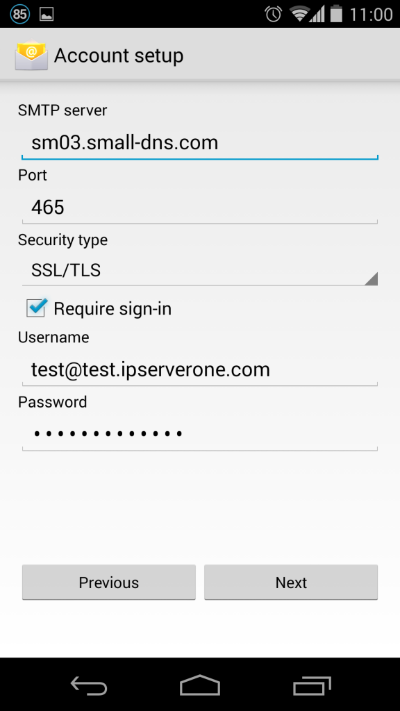 Screenshot of Outgoing Server Settings