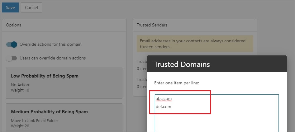 Spam Filter Actions