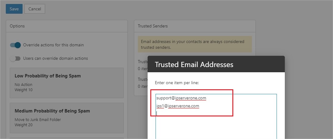 Spam Filter Actions - Save
