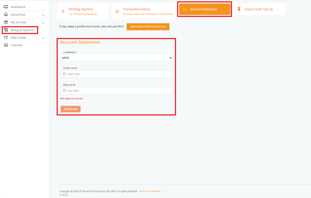 Account Statement Screenshot