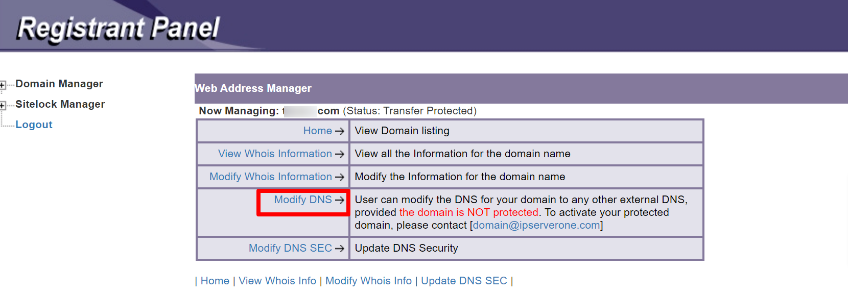 Modify DNS screen