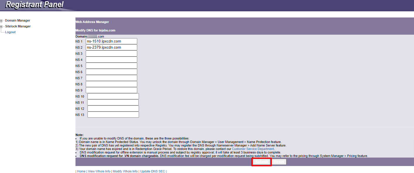 Submit DNS changes