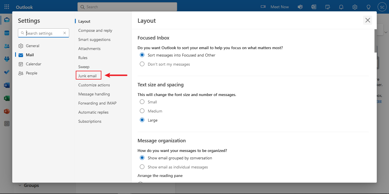 Junk Email Settings