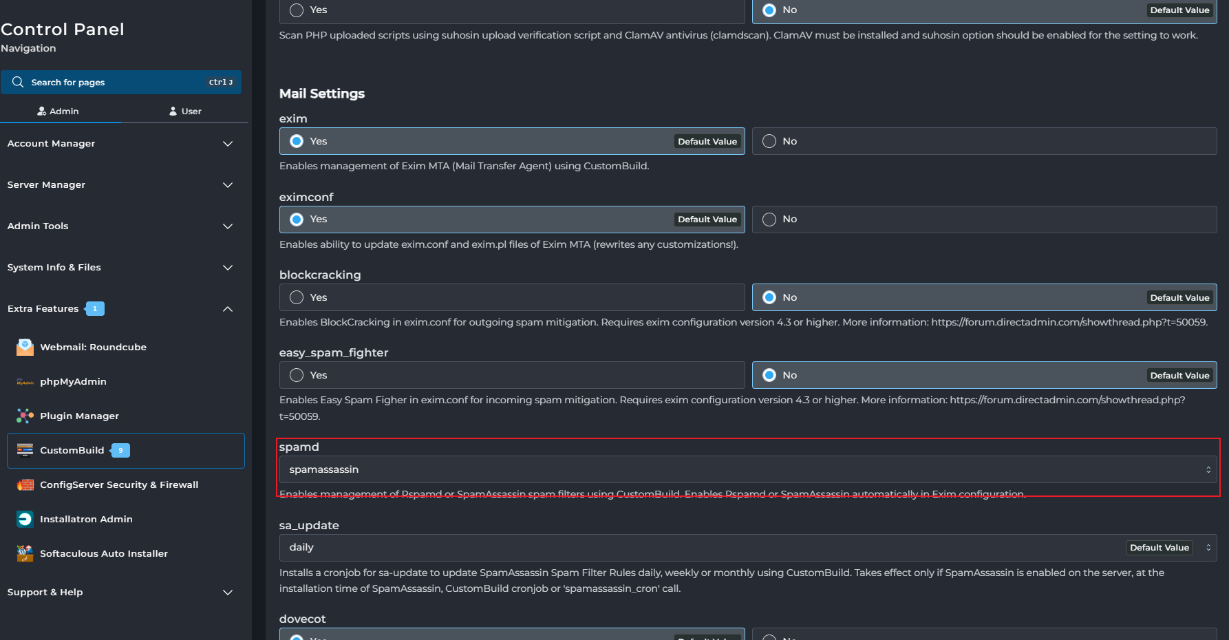 Enable SpamAssassin
