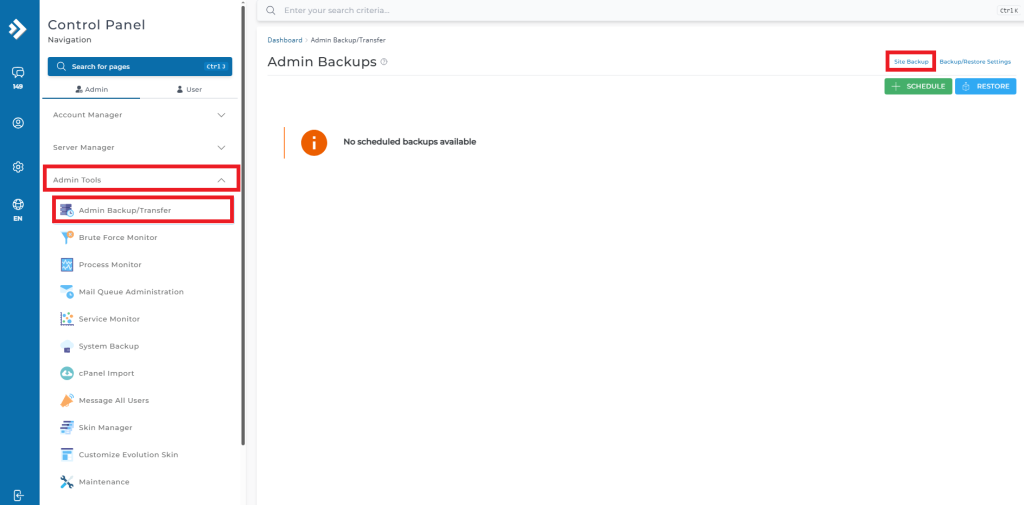 How to create backup (Admin level) from DirectAdmin (Evolution Skin ...
