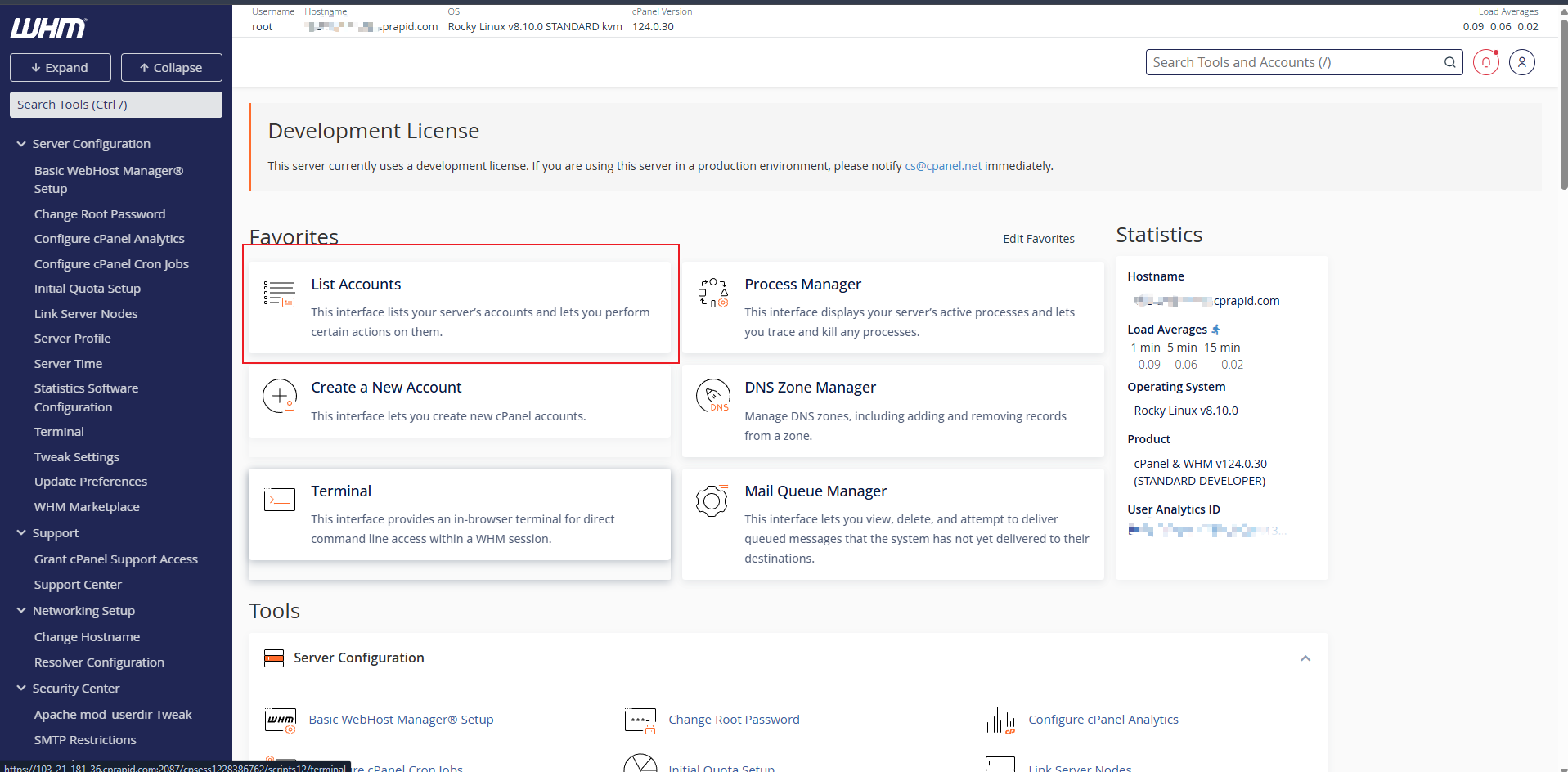 List Accounts Section