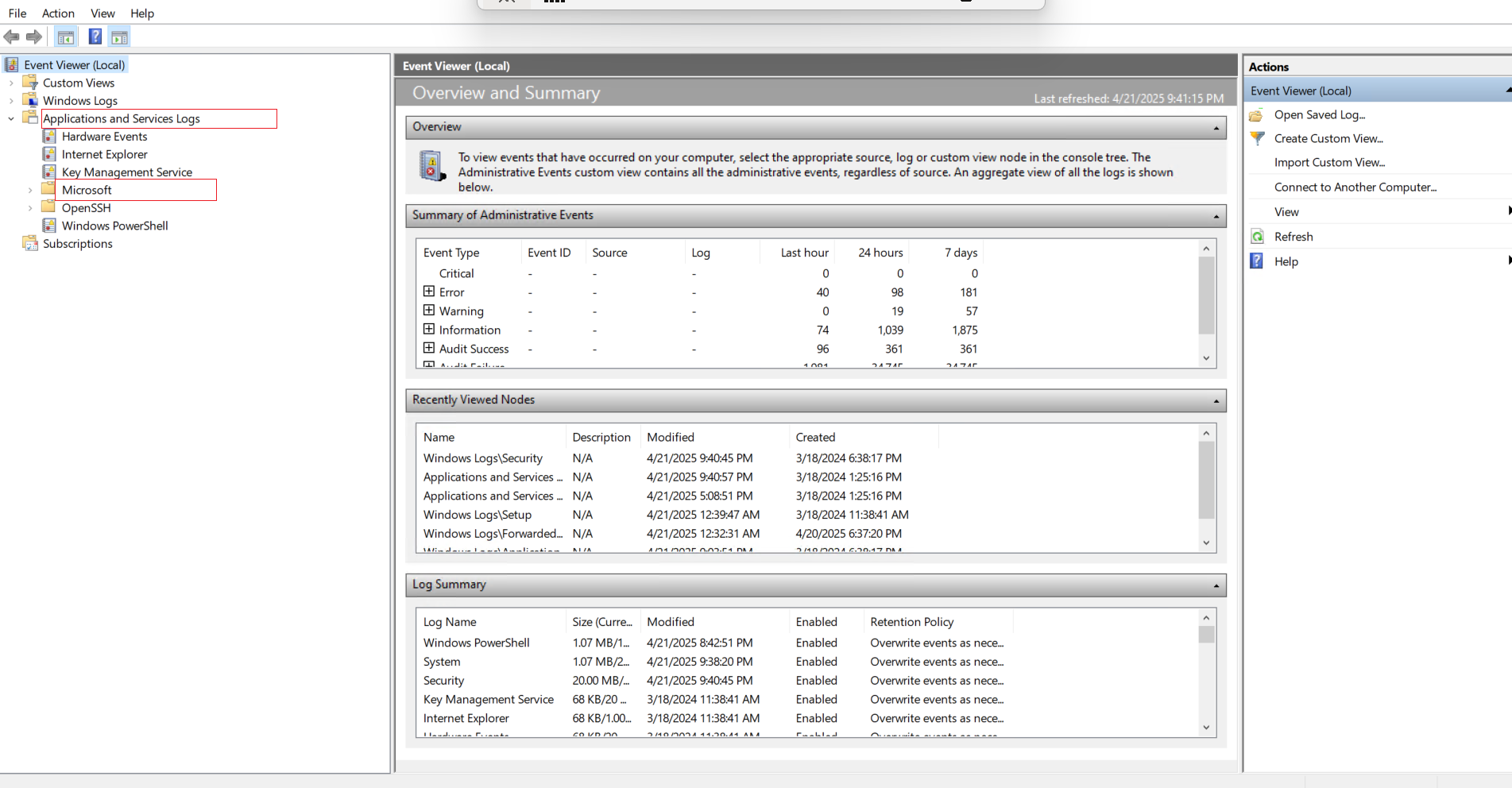 Navigate to TerminalServices Logs