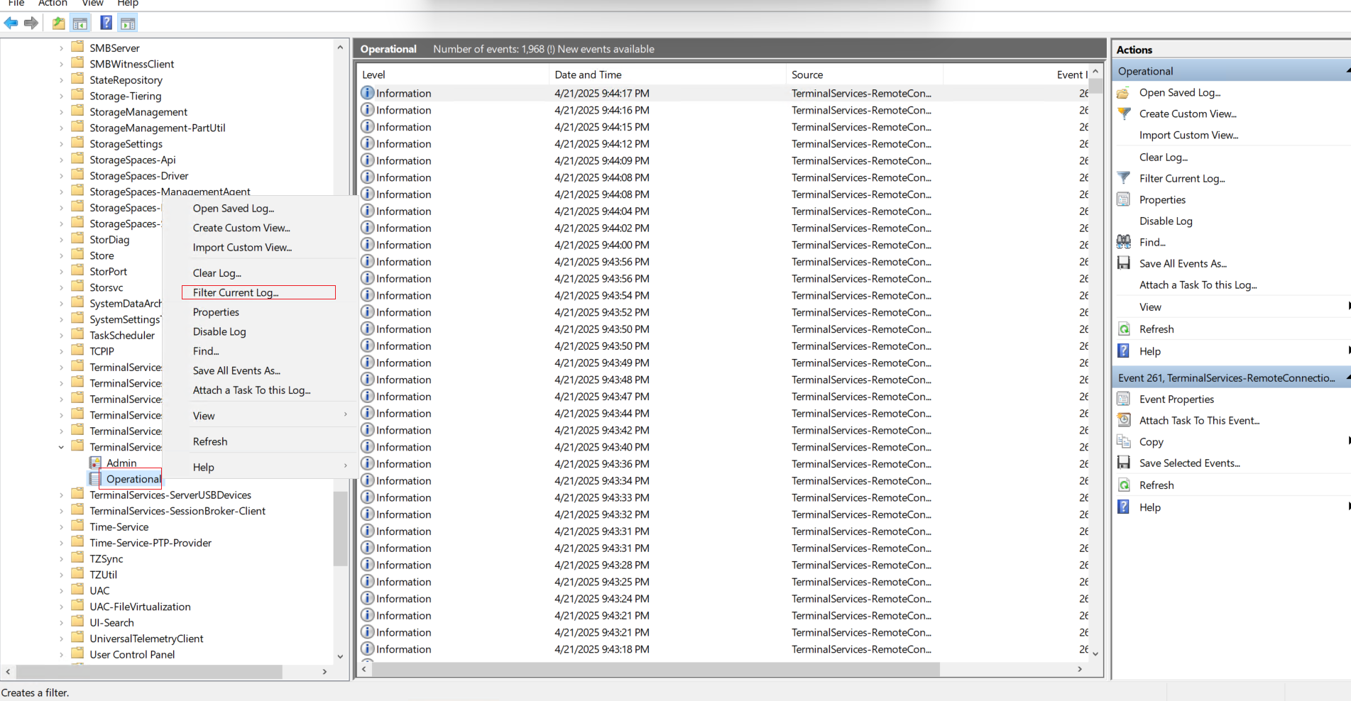 Filter Log by Event ID 1149