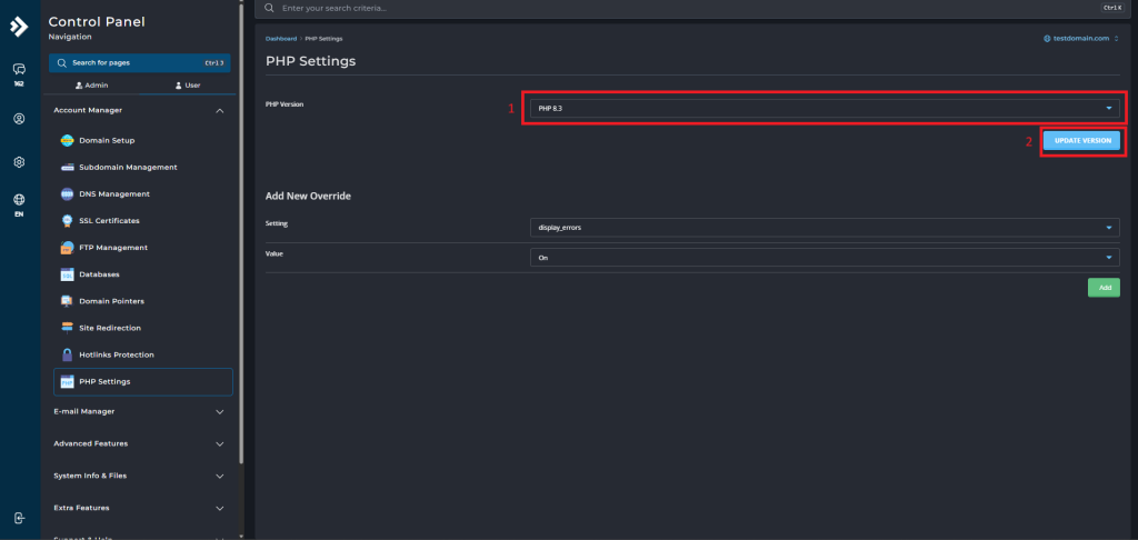 How to Change PHP Version in DirectAdmin (Evolution Skin) - IPSERVERONE