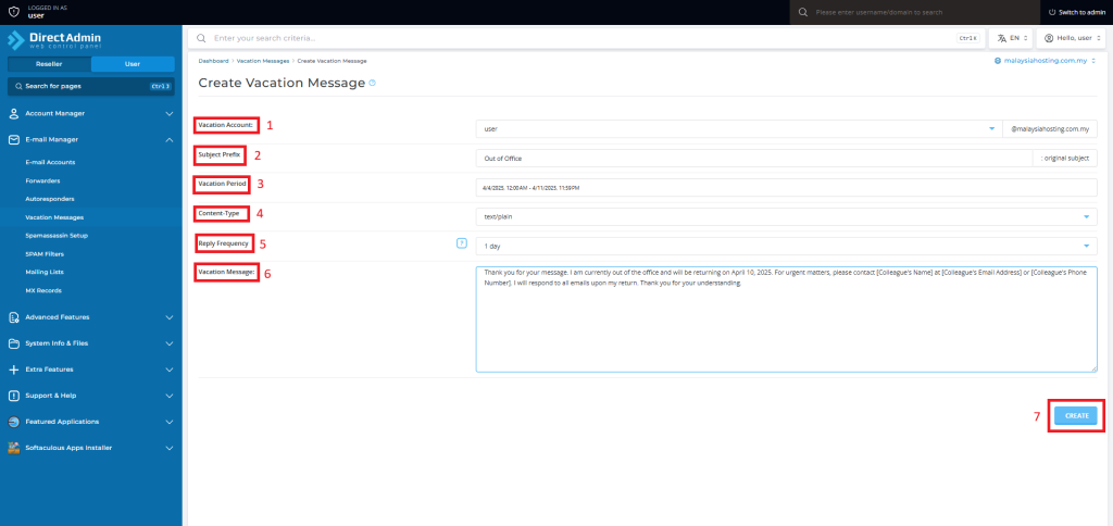 How to create Vacation / Out of Office Message in DirectAdmin ...