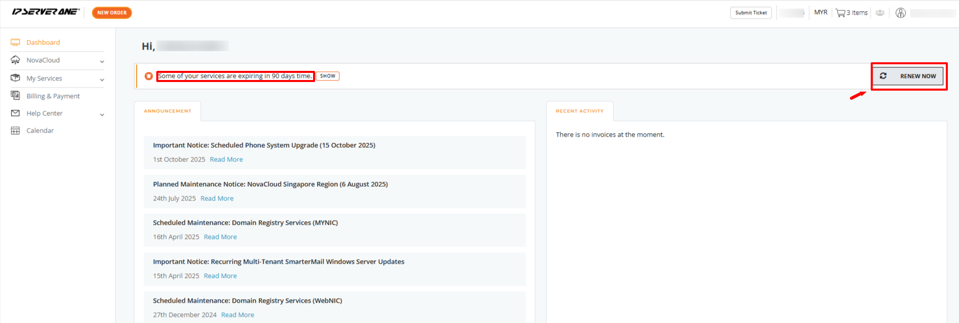 Customer Portal Renewal Notification