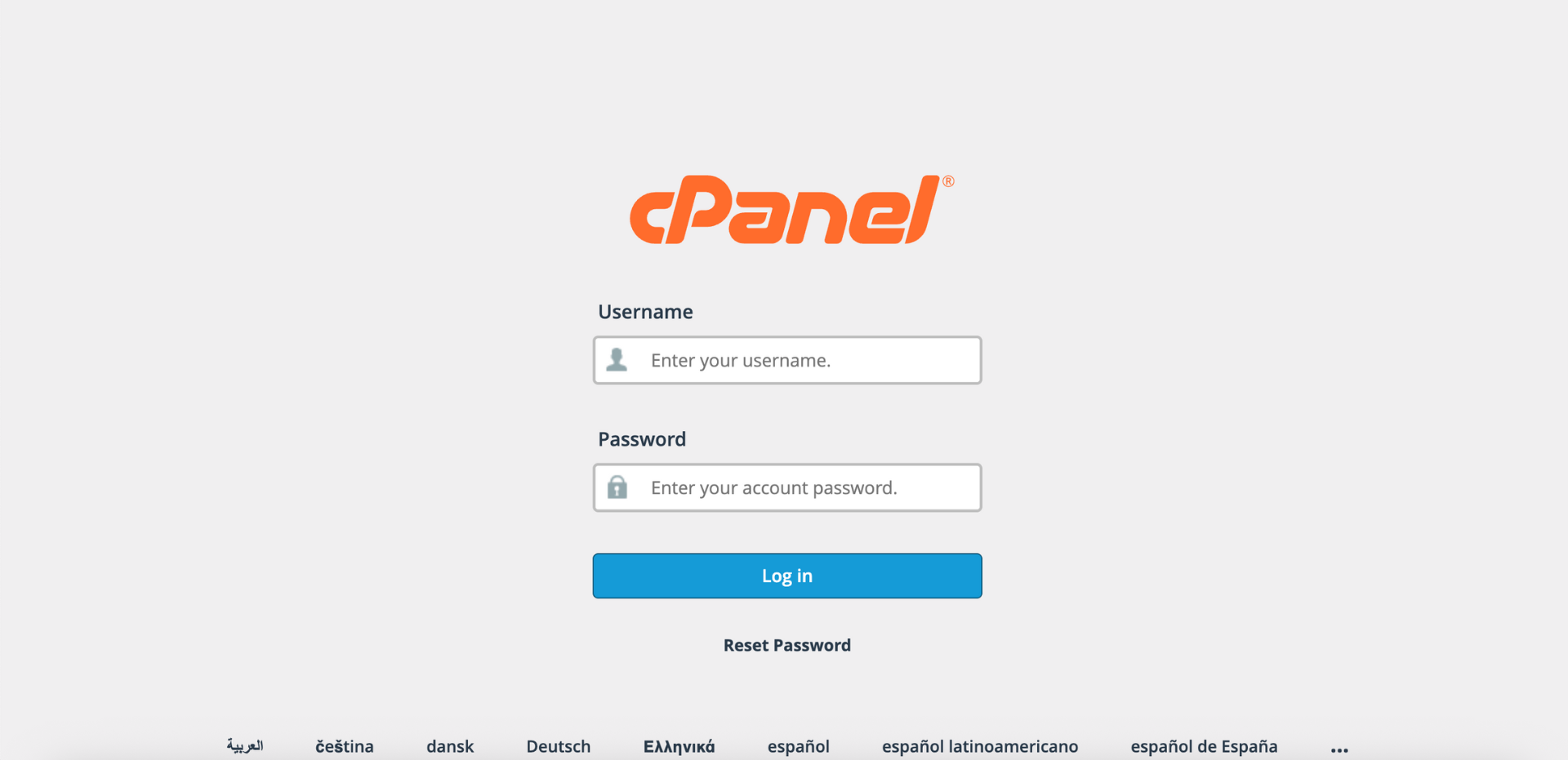 cPanel login page