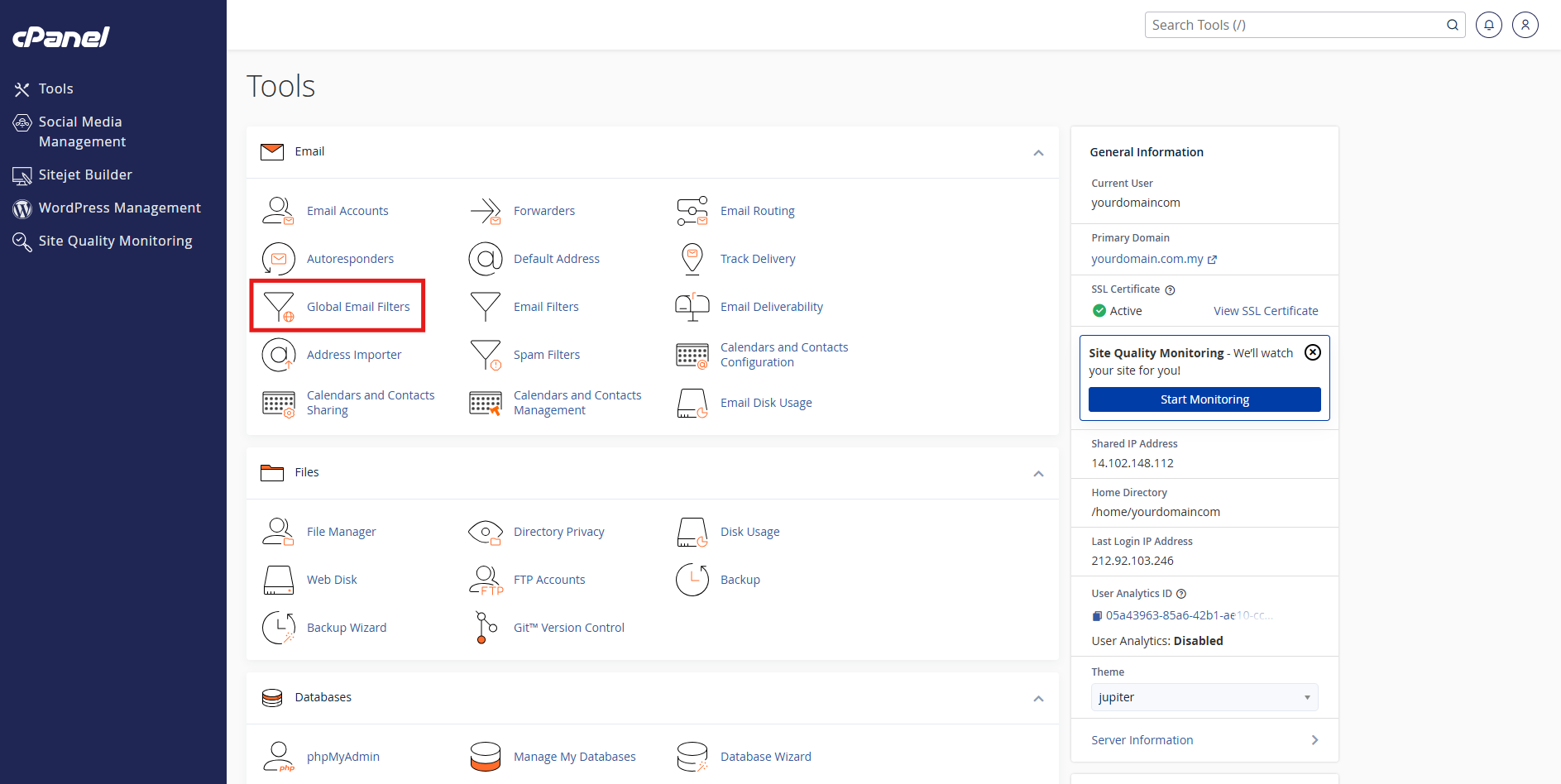 Access global email filters in cPanel