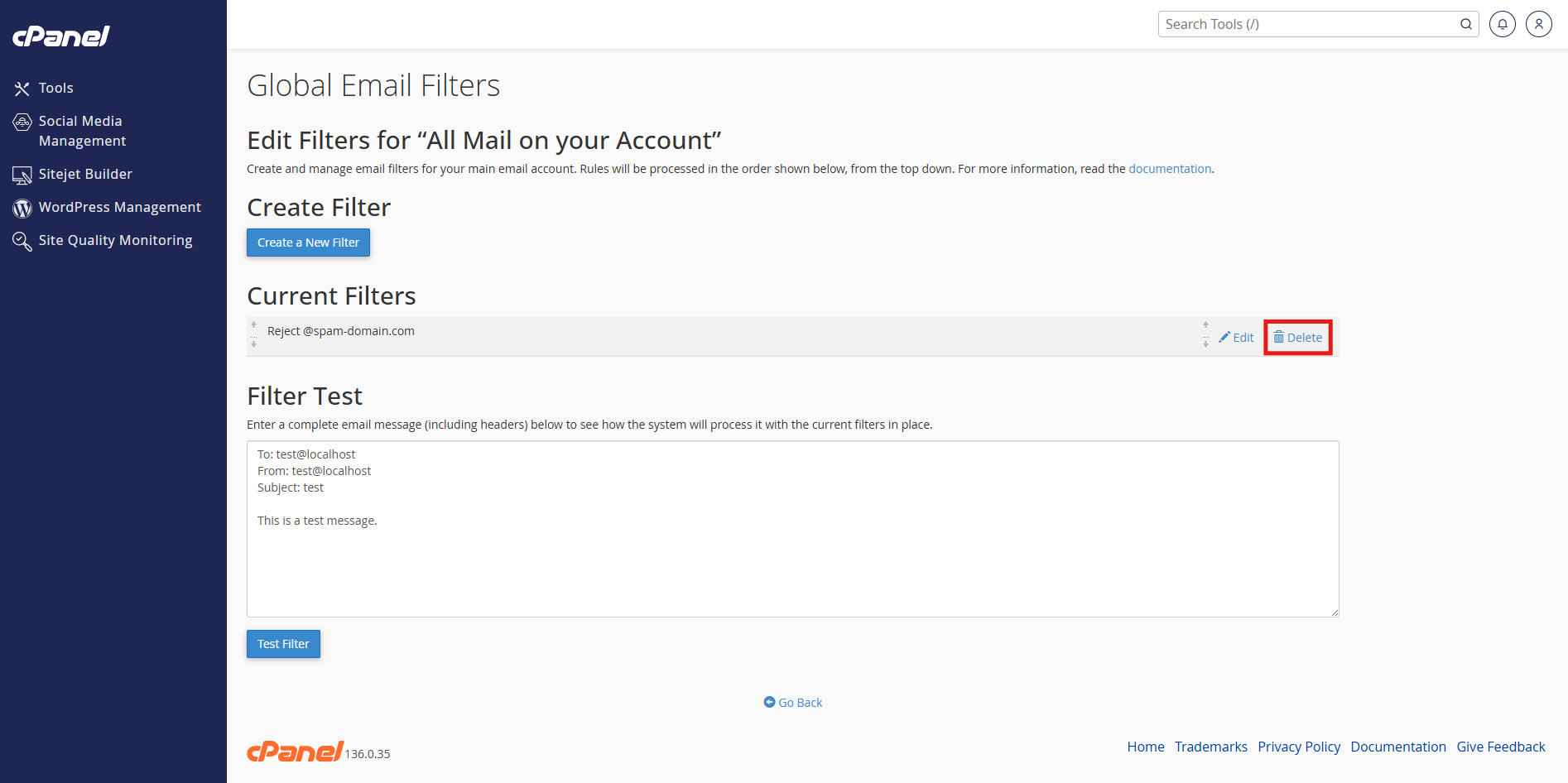Access global email filters in cPanel