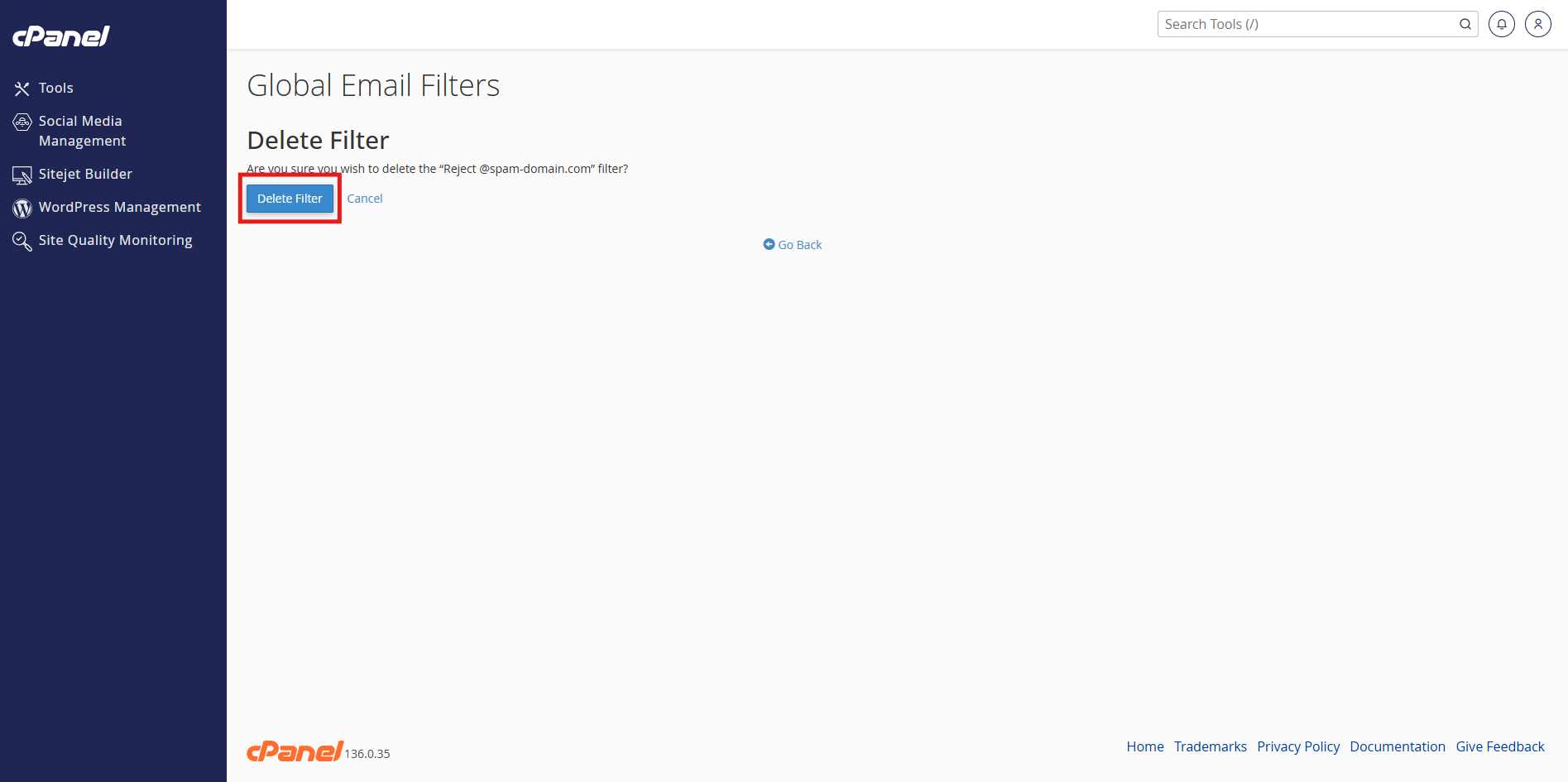 Access global email filters in cPanel