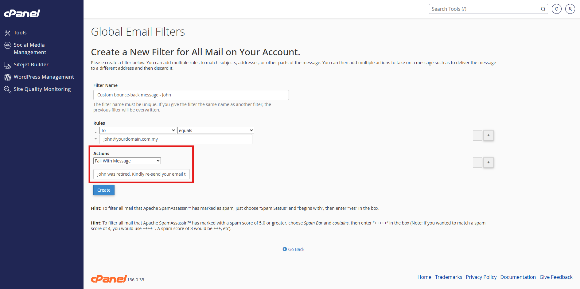 Access global email filters in cPanel